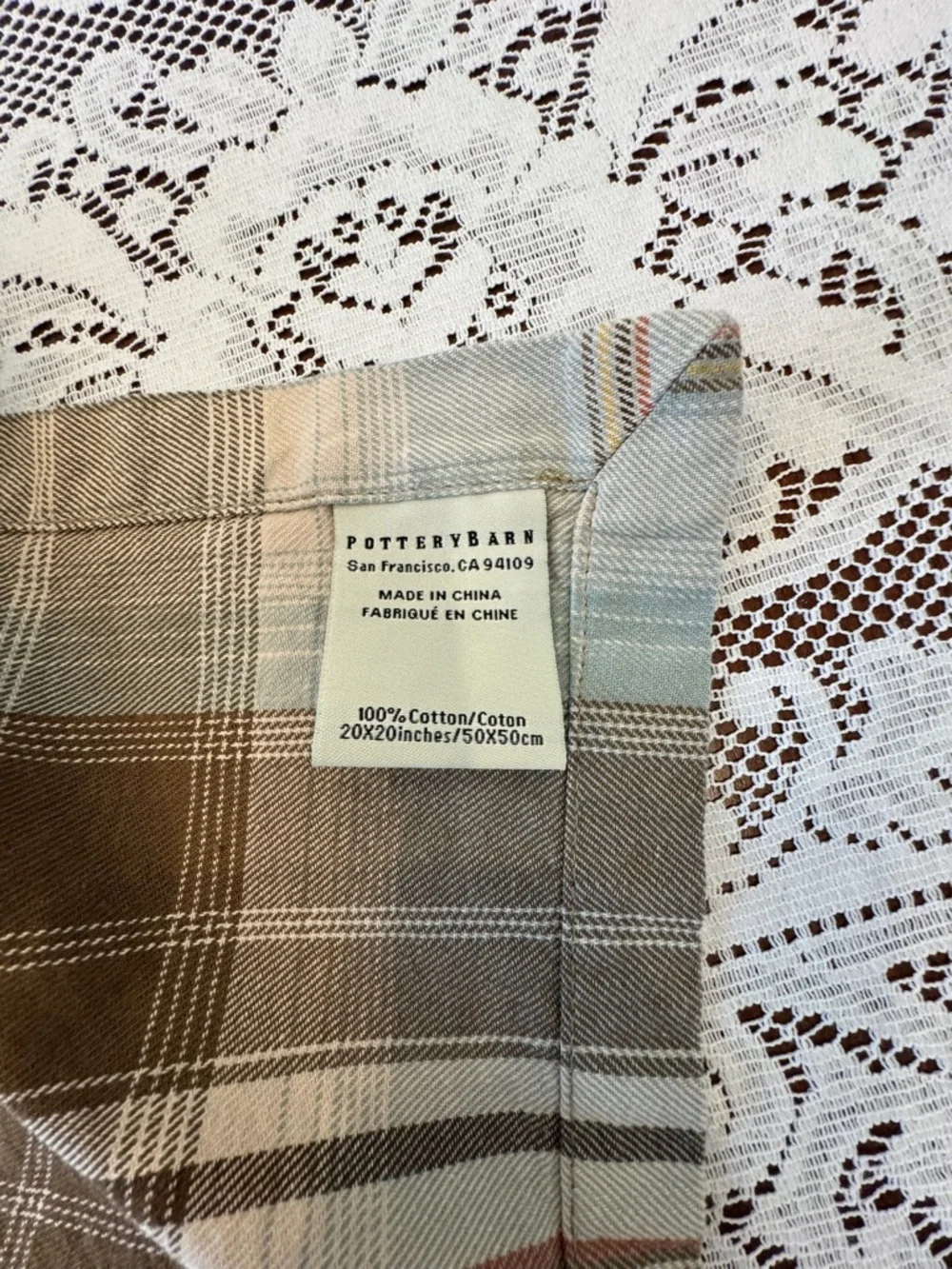 Like New Pottery Barn Plaid Cotton Napkins - Set of Six